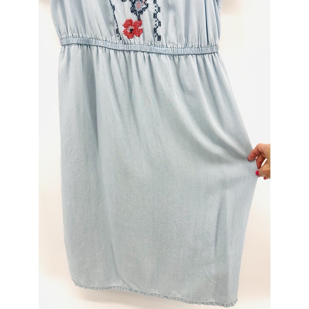 Old Navy Embroidered Peasant Dress Women Blue Tie Sleeve Boho Cottagecore NN24 - Picture 7 of 14